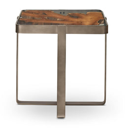 Kullen End Table - Teak Top - Galvanized Gray Frame