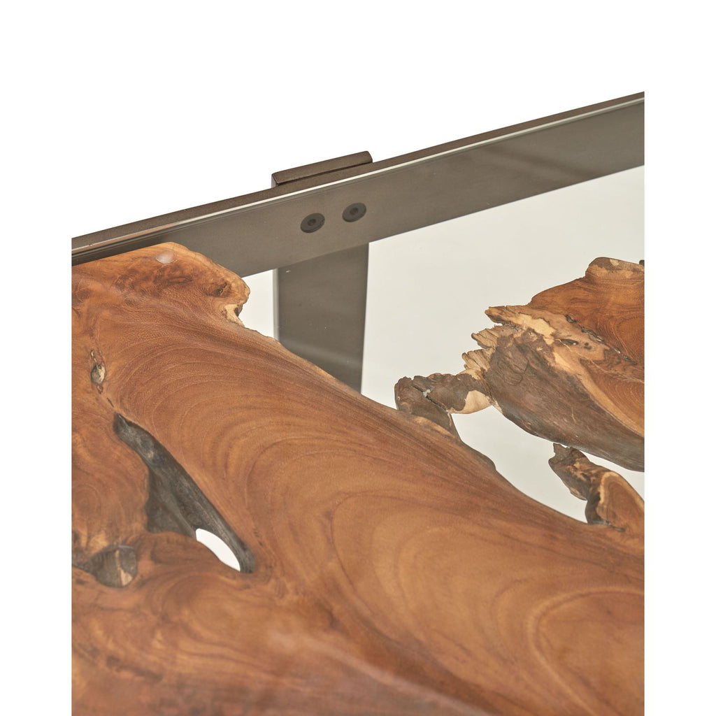 Kullen End Table - Teak Top - Galvanized Gray Frame