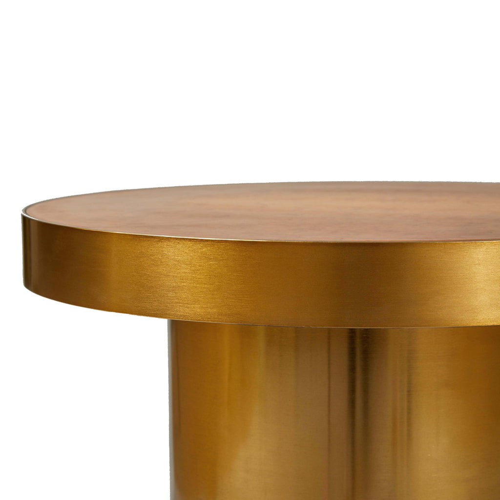 Lara End Table - Oak Burl Top - Brass Frame