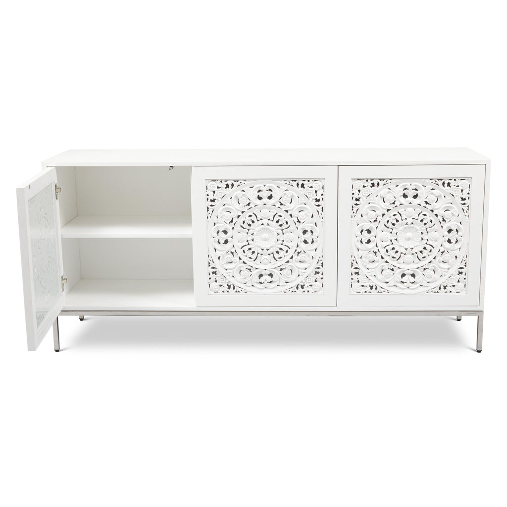 Maya Buffet - White - Polished Chrome Base