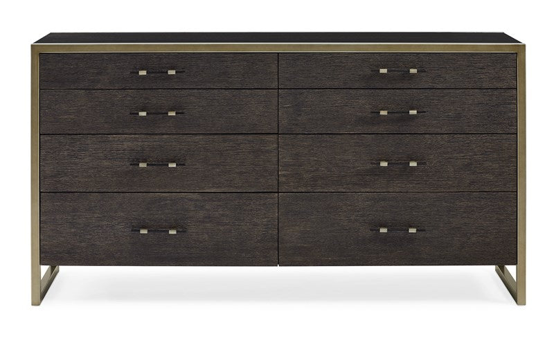 Remix Double Dresser - Black Stained Ash, Cerused Oak, Bronze Gold Metal