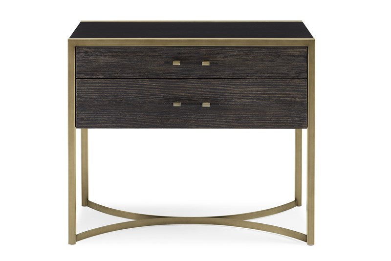 Remix Large Nightstand - Cerused Oak, Black Stained Ash, Bronze Gold Metal