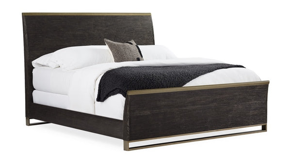 Remix Wood Bed - Queen - Cerused Oak, Bronze Gold Metal