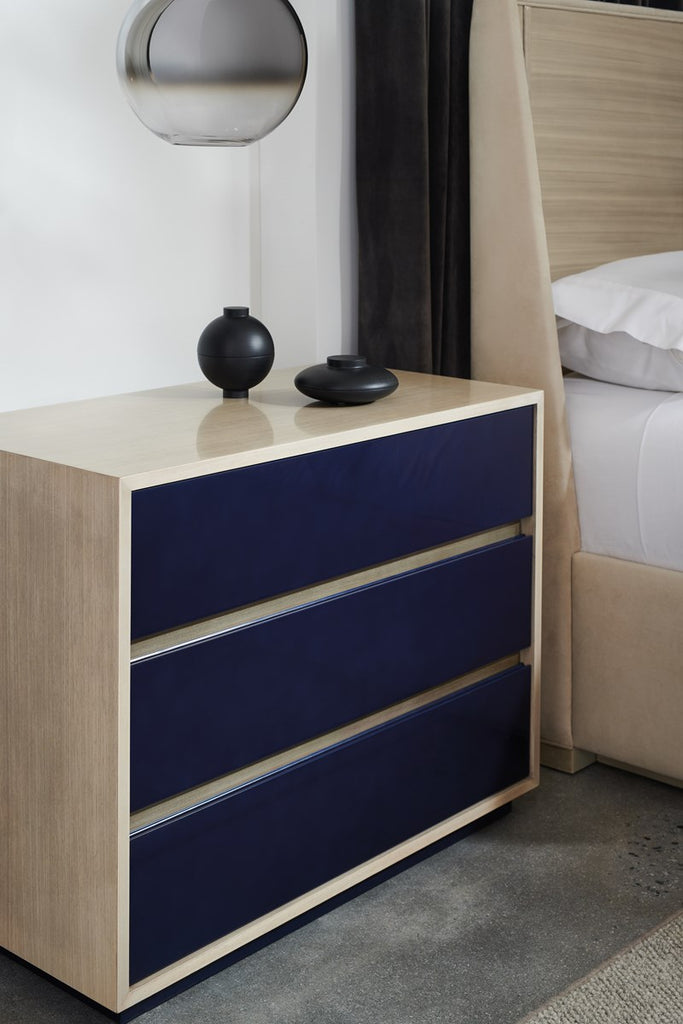 Da Vita Large Nightstand - Thunder, Smoked Stainless Steel Paint, Prussian Blue Paint