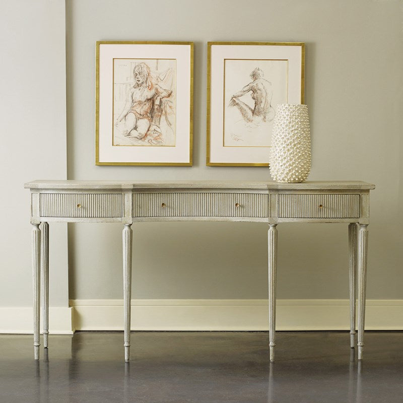 Ribbed Drawer Console - Antique Grey