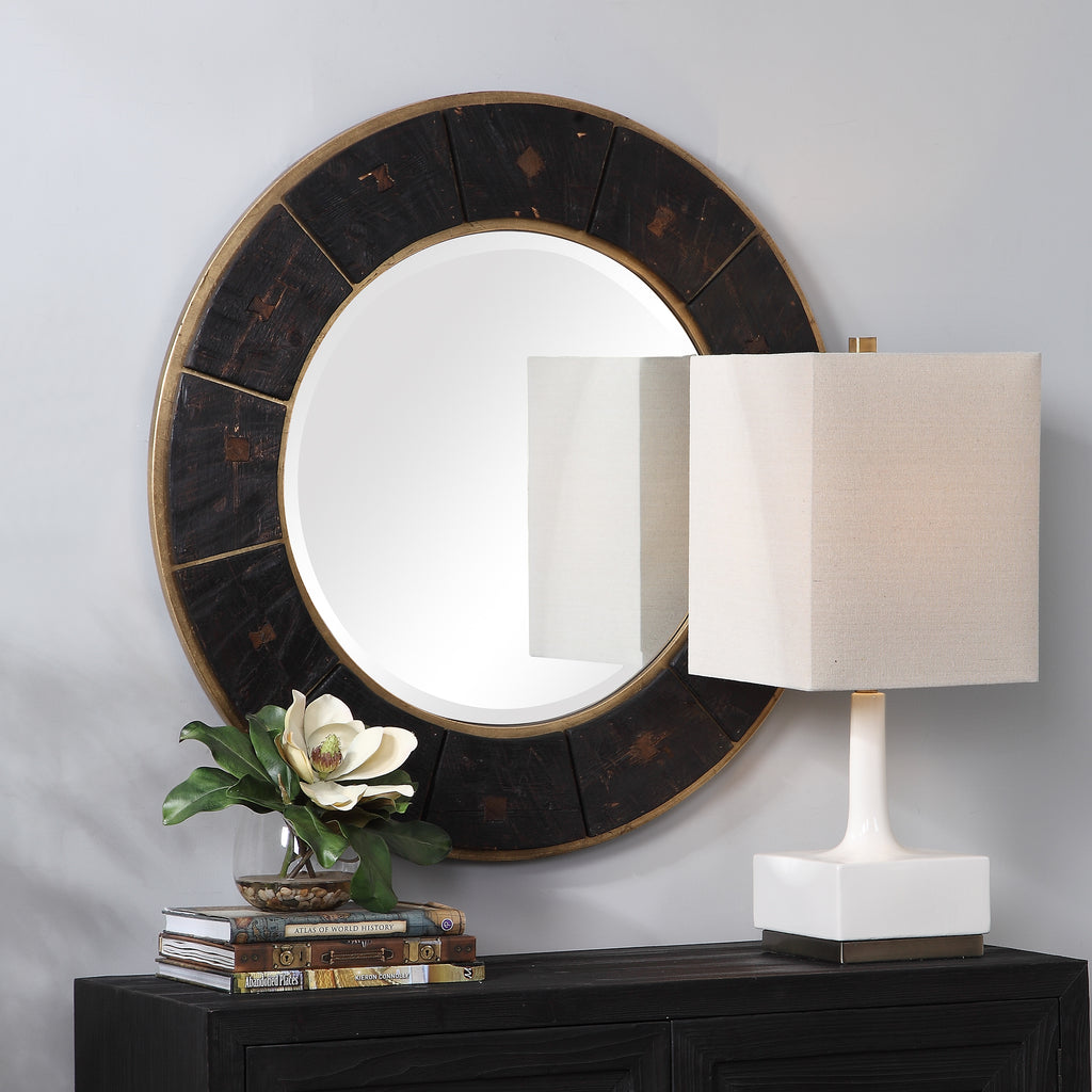 Kerensa Dark Wood Round Mirror