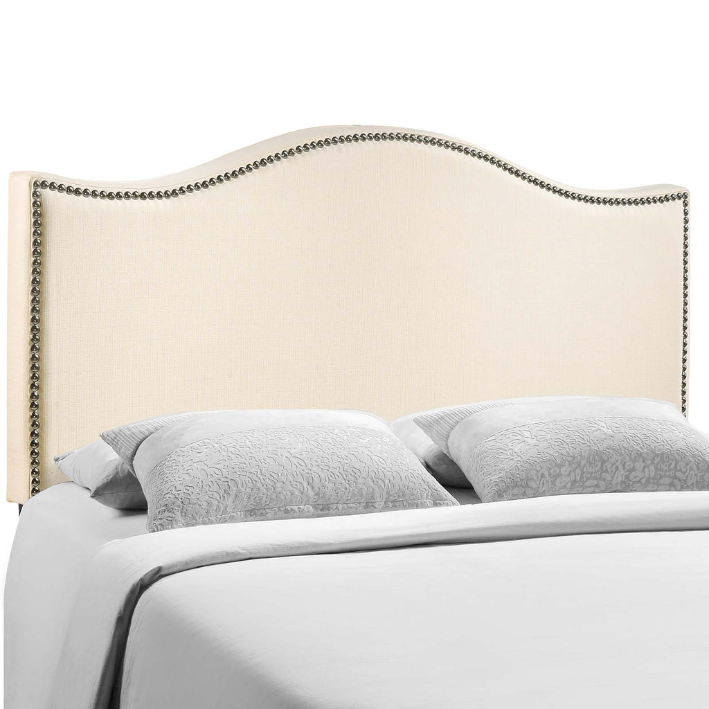 Curl Queen Nailhead Upholstered Headboard in Ivory