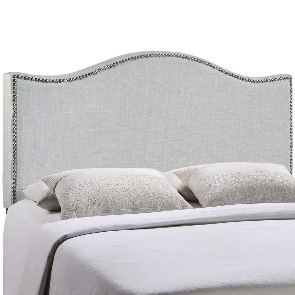 Curl King Nailhead Upholstered Headboard in Sky Gray