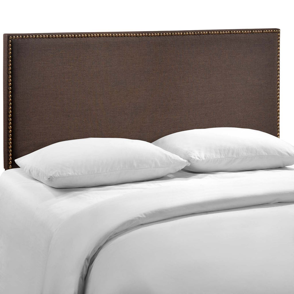 Region Nailhead Queen Upholstered Headboard in Dark Brown