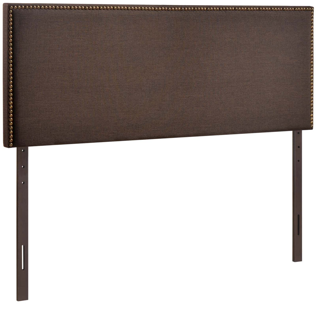 Region Nailhead Queen Upholstered Headboard in Dark Brown