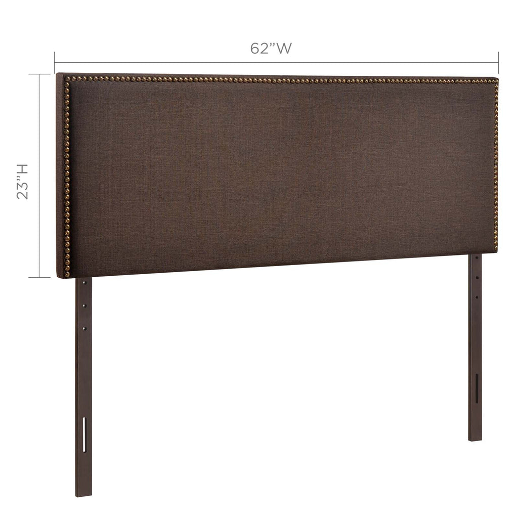 Region Nailhead Queen Upholstered Headboard in Dark Brown