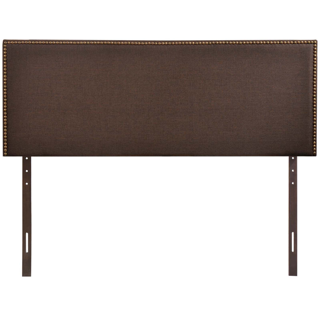 Region Nailhead Queen Upholstered Headboard in Dark Brown