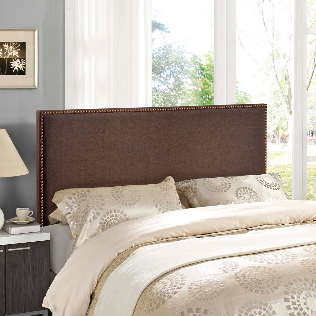 Region Nailhead Queen Upholstered Headboard in Dark Brown