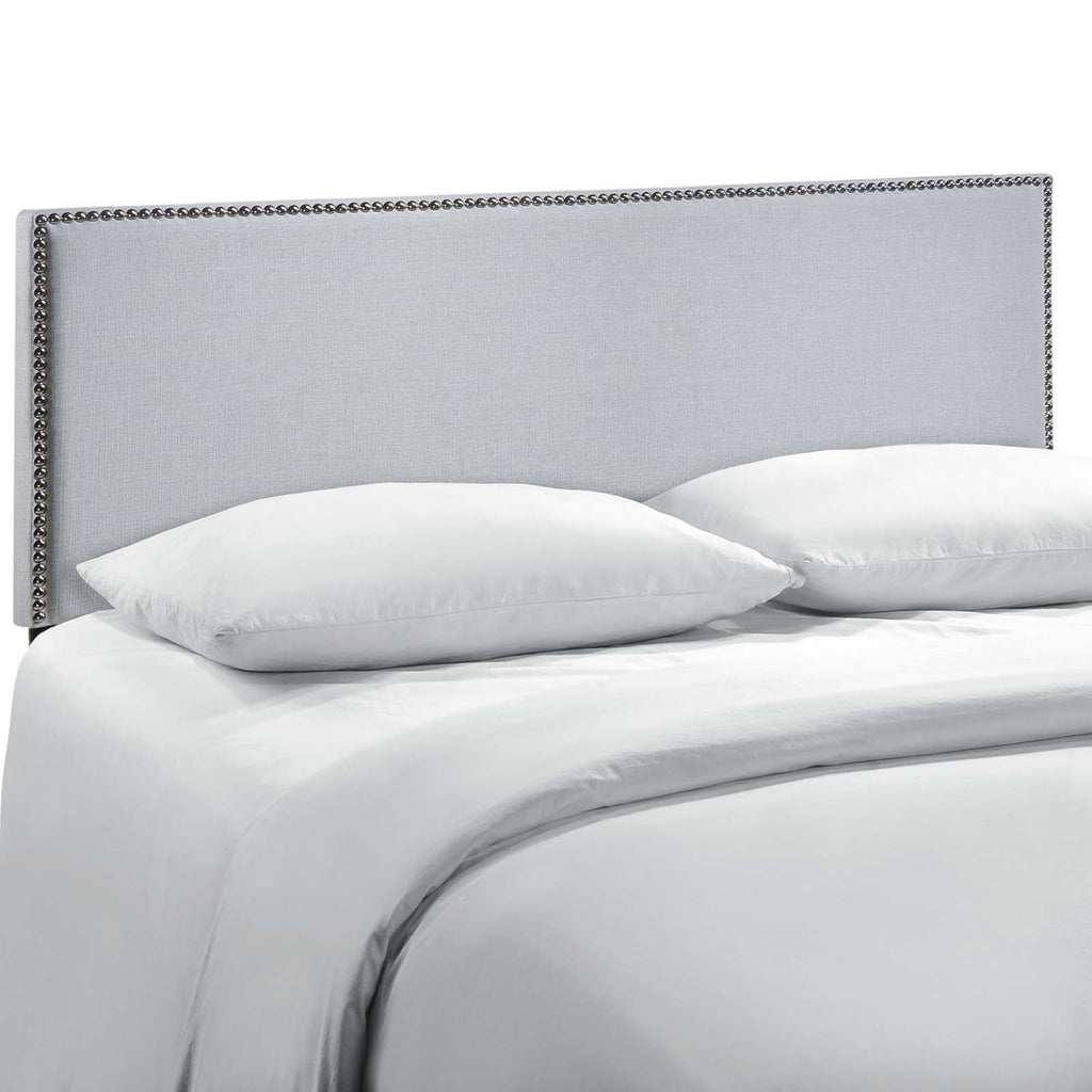 Region Nailhead Queen Upholstered Headboard in Sky Gray