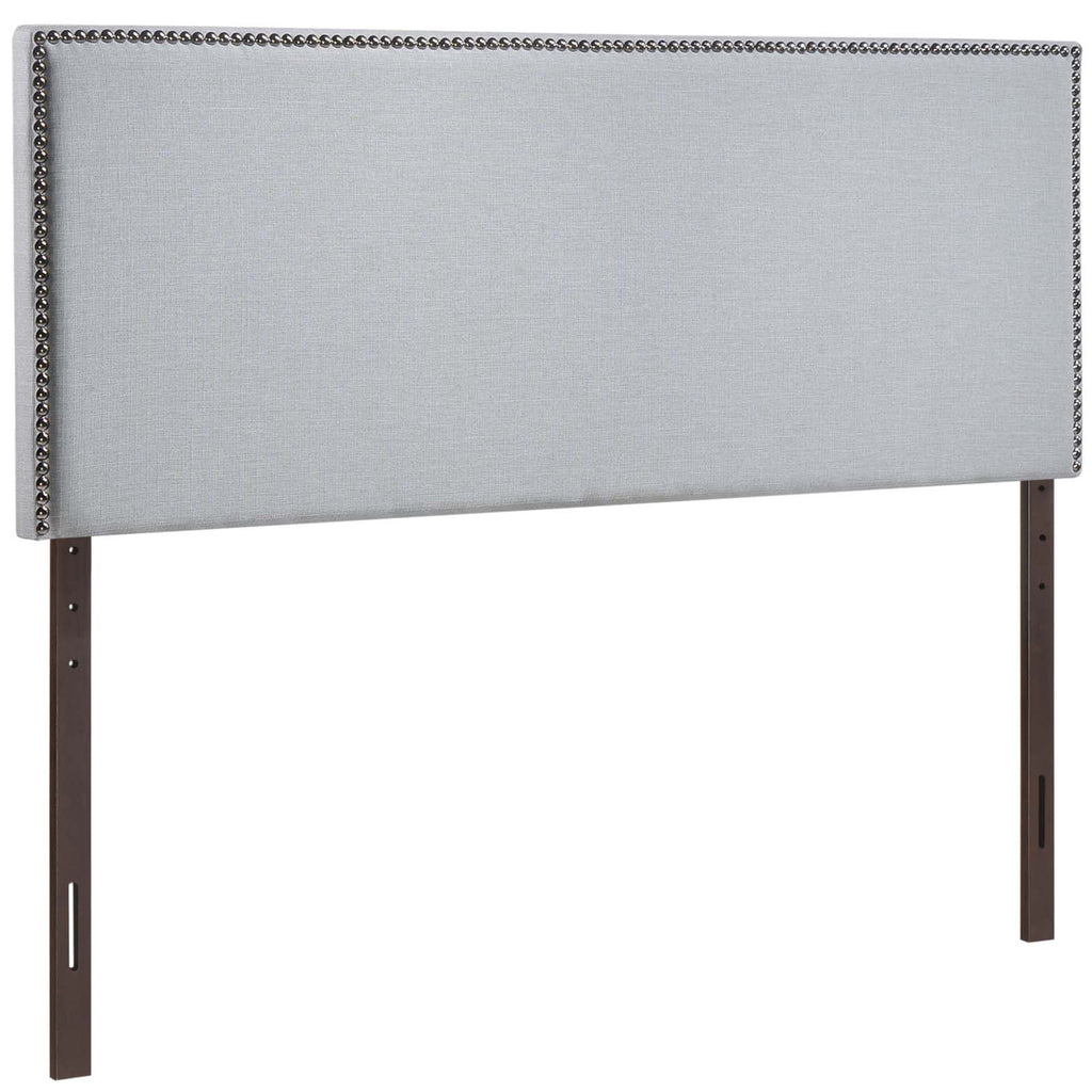 Region Nailhead Queen Upholstered Headboard in Sky Gray