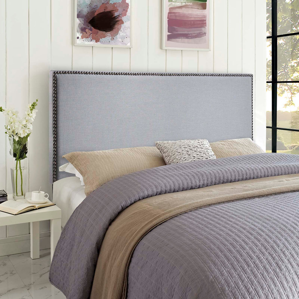 Region Nailhead Queen Upholstered Headboard in Sky Gray