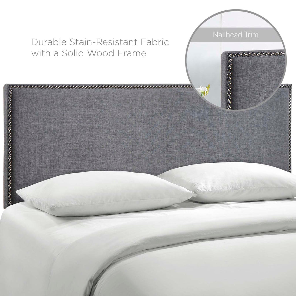 Region Nailhead Queen Upholstered Headboard in Smoke