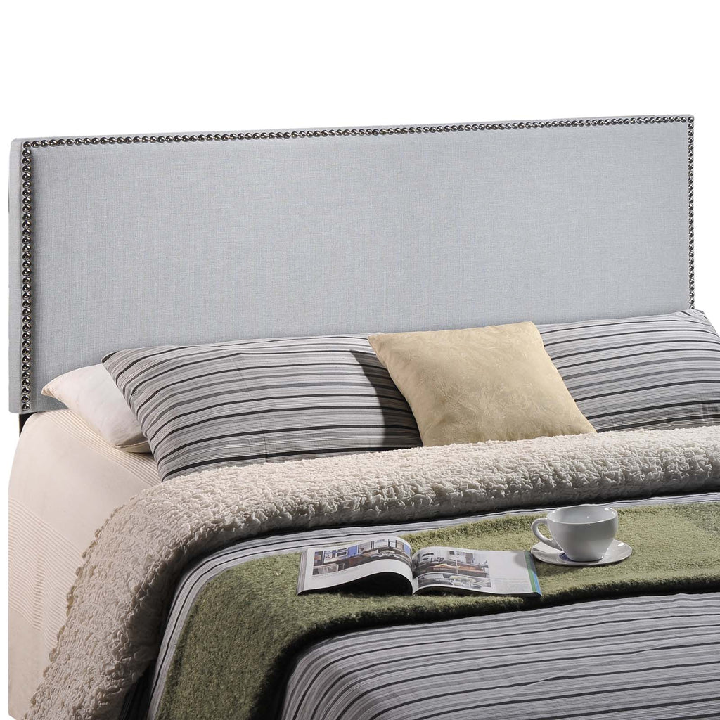 Region Nailhead  Full Upholstered Headboard in Sky Gray