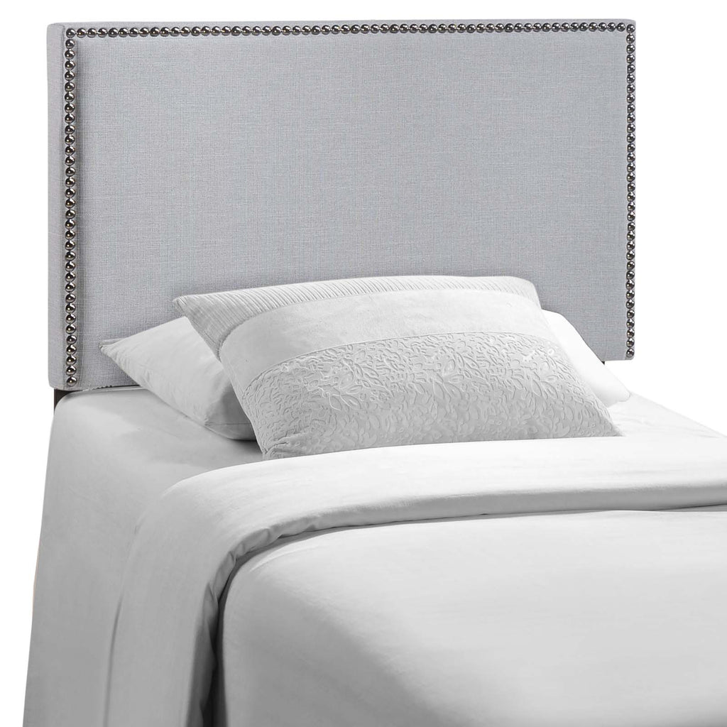 Region Nailhead Twin Upholstered Headboard in Sky Gray