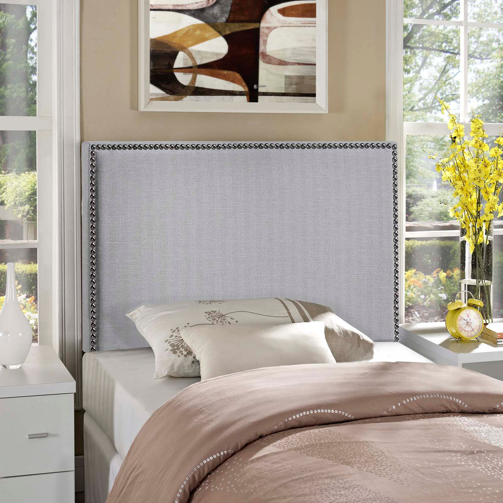 Region Nailhead Twin Upholstered Headboard in Sky Gray