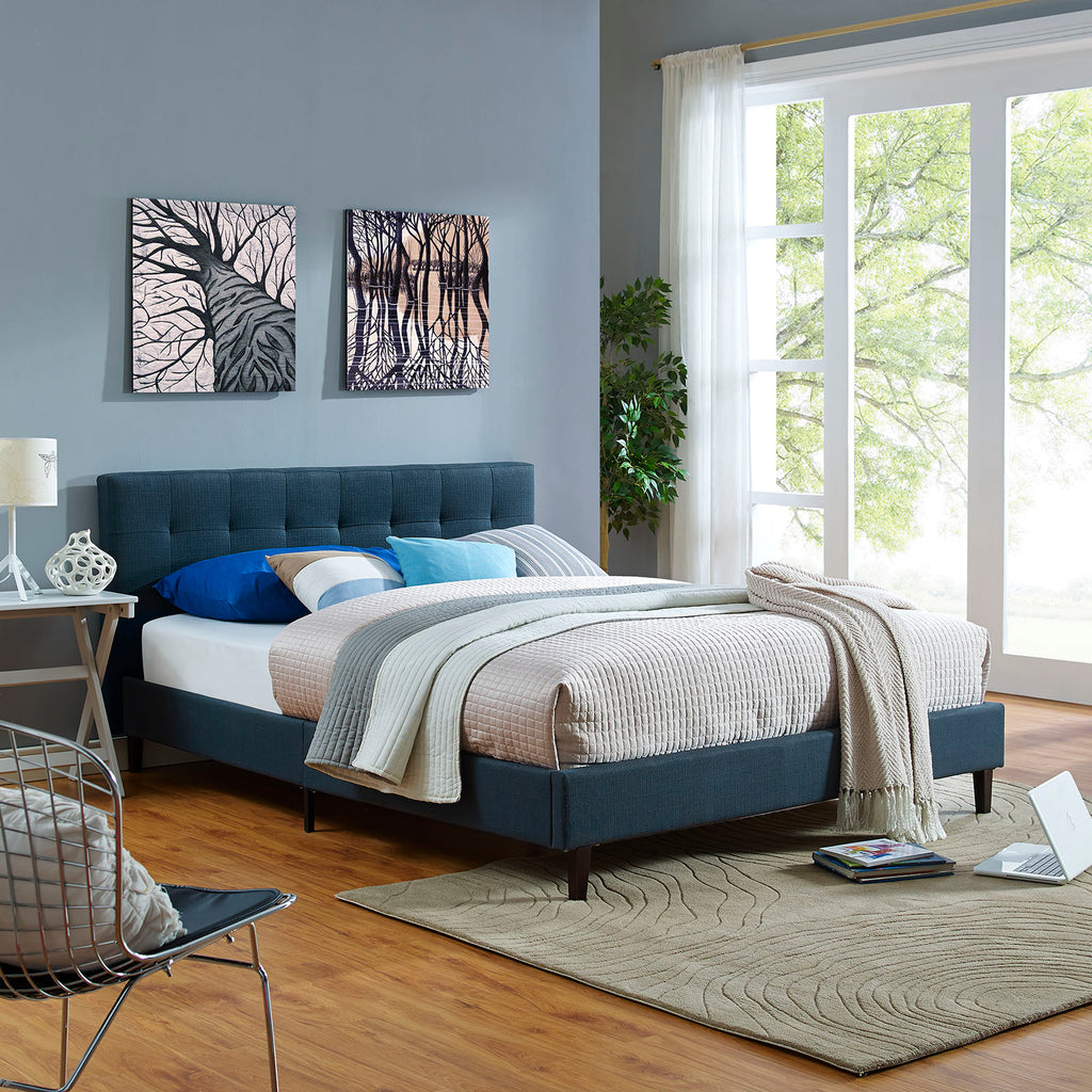 Linnea Queen Fabric Bed in Azure