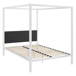 Raina Queen Canopy Bed Frame in White Gray