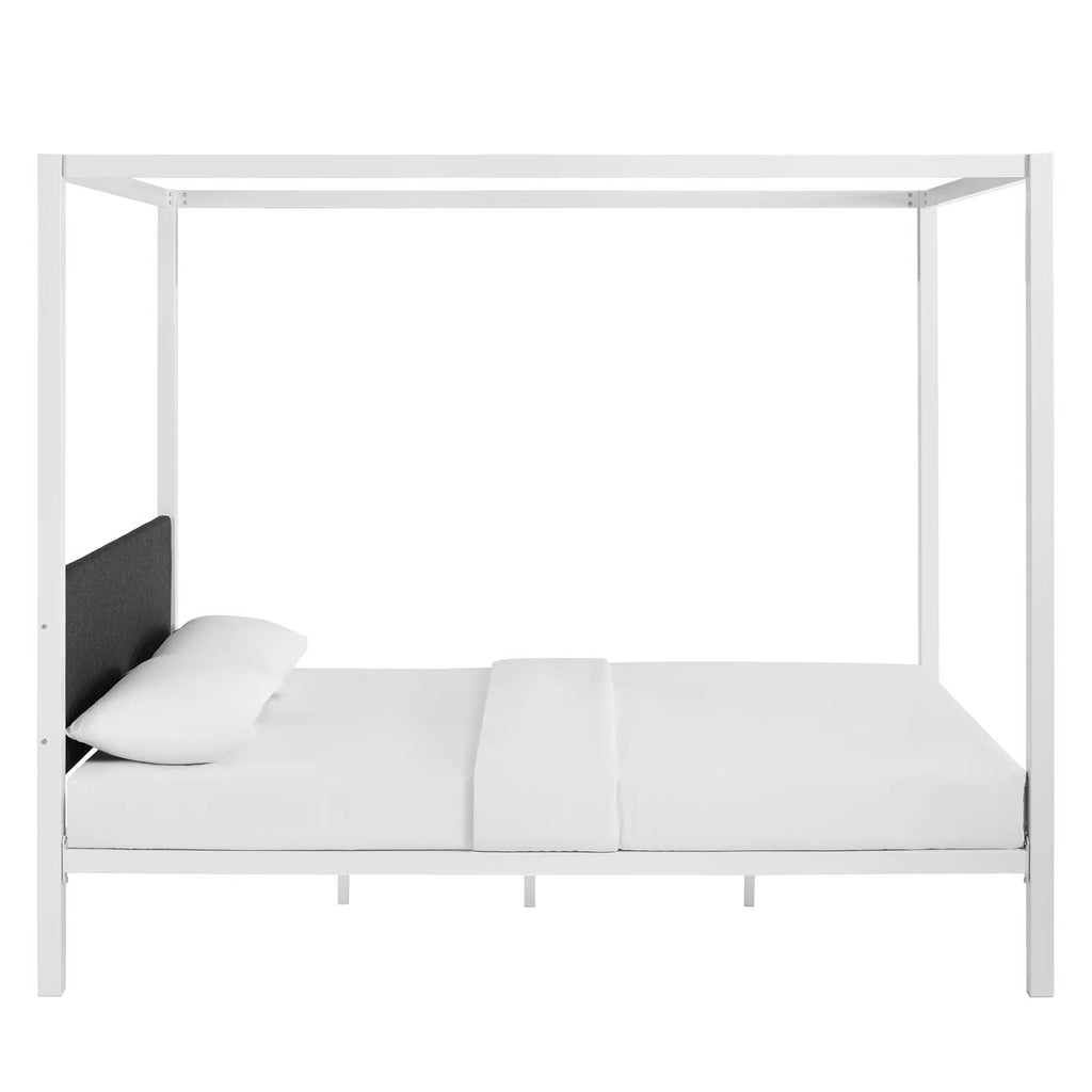 Raina Queen Canopy Bed Frame in White Gray
