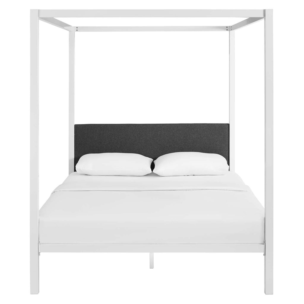 Raina Queen Canopy Bed Frame in White Gray