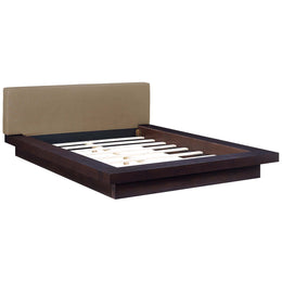 Freja Queen Fabric Platform Bed in Cappuccino Latte