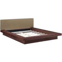 Freja Queen Fabric Platform Bed in Walnut Latte