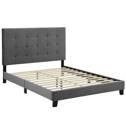 Melanie Twin Tufted Button Upholstered Performance Velvet Platform Bed in Gray