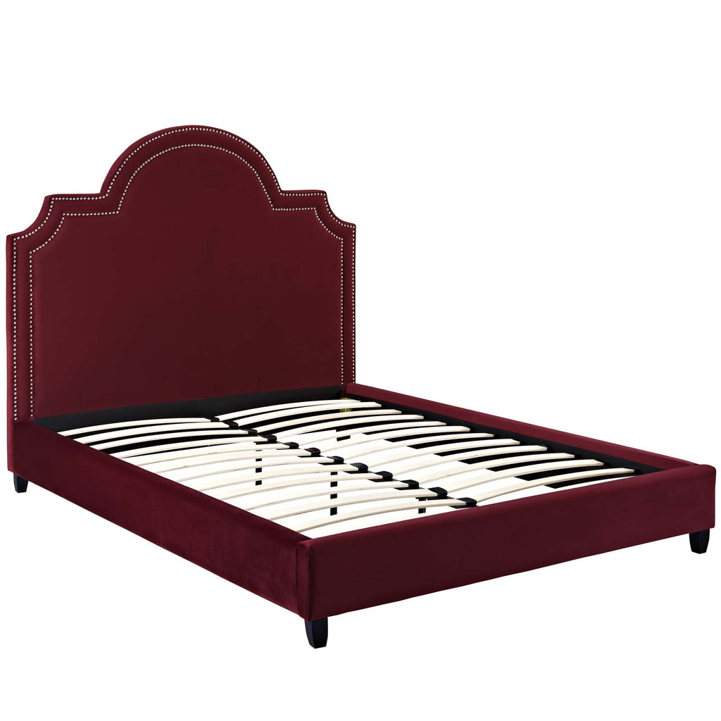 Primrose Queen Performance Velvet Platform Bed in Maroon