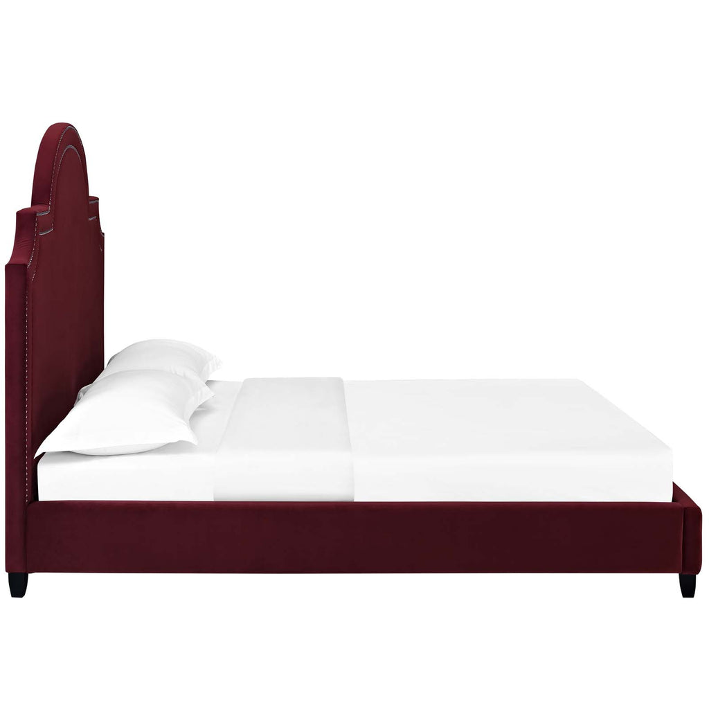 Primrose Queen Performance Velvet Platform Bed in Maroon