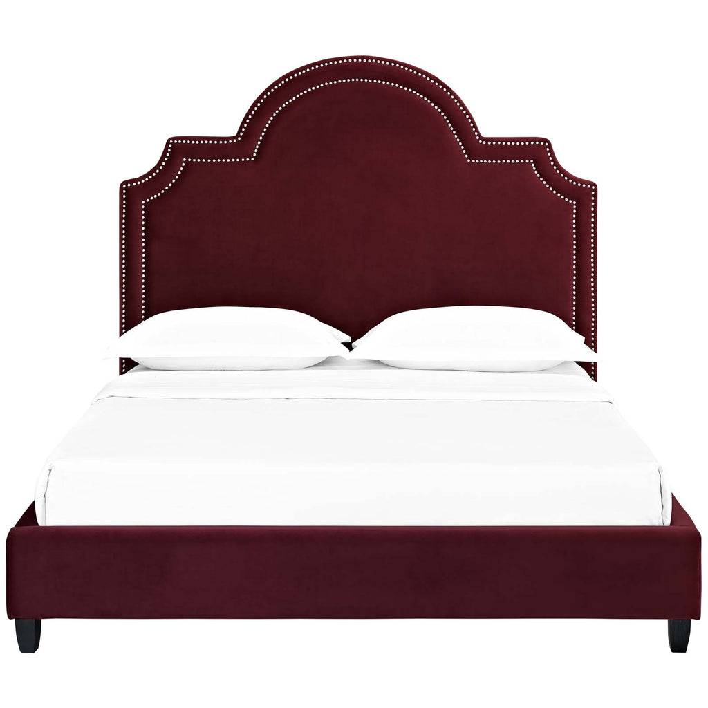 Primrose Queen Performance Velvet Platform Bed in Maroon