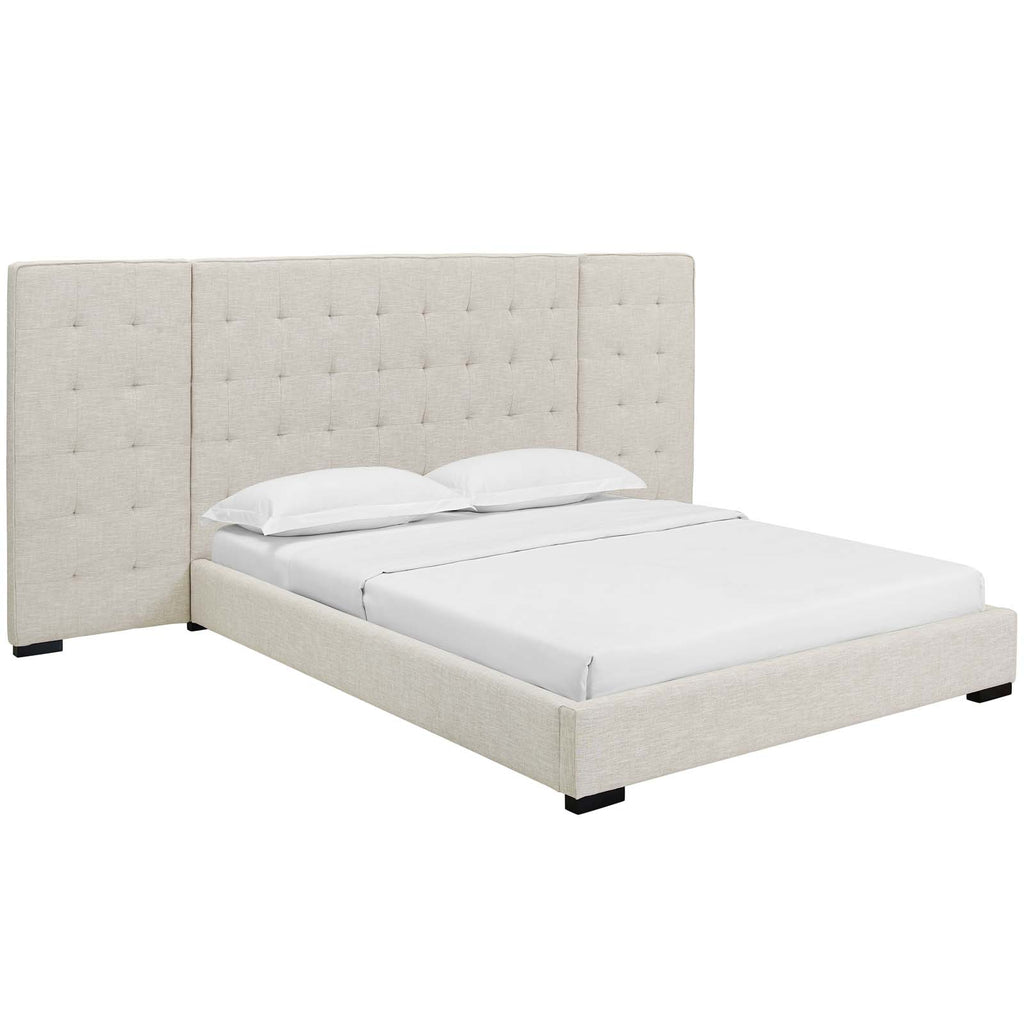 Sierra Queen Upholstered Fabric Platform Bed in Beige