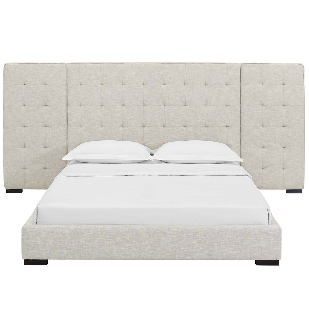 Sierra Queen Upholstered Fabric Platform Bed in Beige