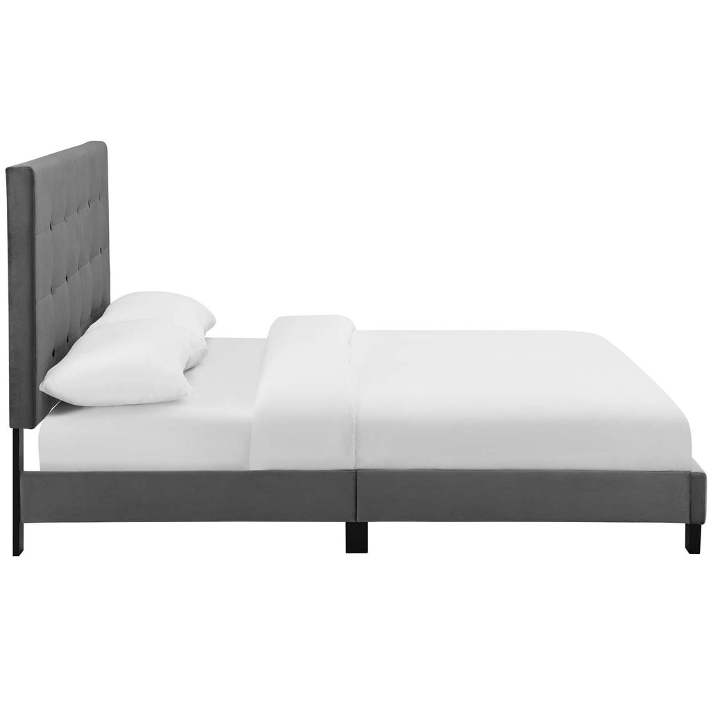 Melanie Full Tufted Button Upholstered Performance Velvet Platform Bed in Gray