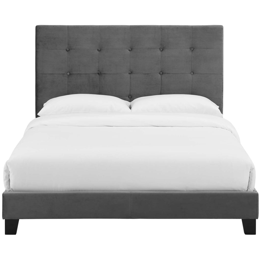 Melanie Full Tufted Button Upholstered Performance Velvet Platform Bed in Gray