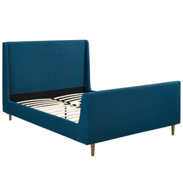 Aubree Queen Upholstered Fabric Sleigh Platform Bed in Azure