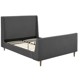 Aubree Queen Upholstered Fabric Sleigh Platform Bed in Gray