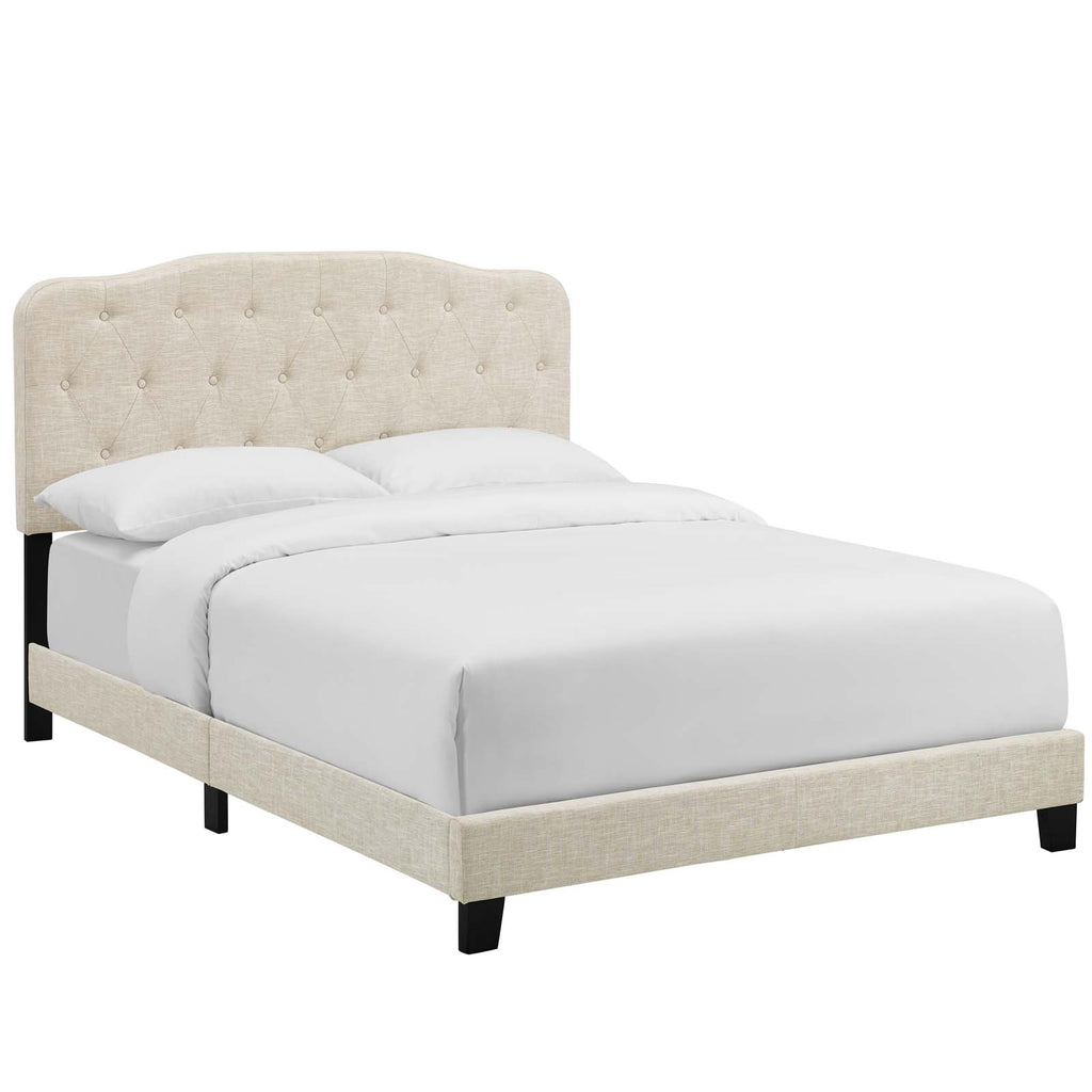 Amelia Queen Upholstered Fabric Bed in Beige