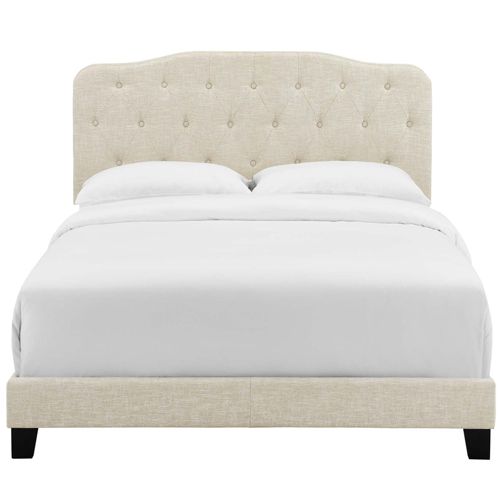 Amelia Queen Upholstered Fabric Bed in Beige