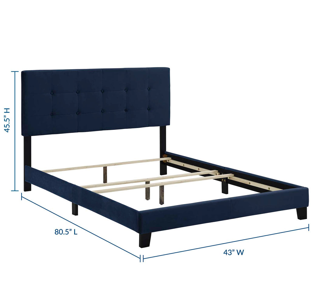 Amira Twin Performance Velvet Bed in Midnight Blue