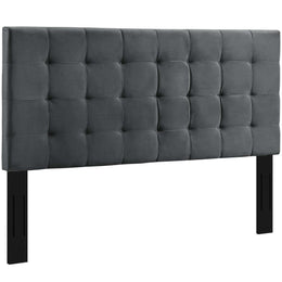 Paisley Tufted Full / Queen Upholstered Performance Velvet Headboard in Gray