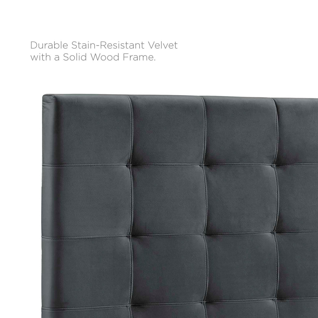 Paisley Tufted Full / Queen Upholstered Performance Velvet Headboard in Gray