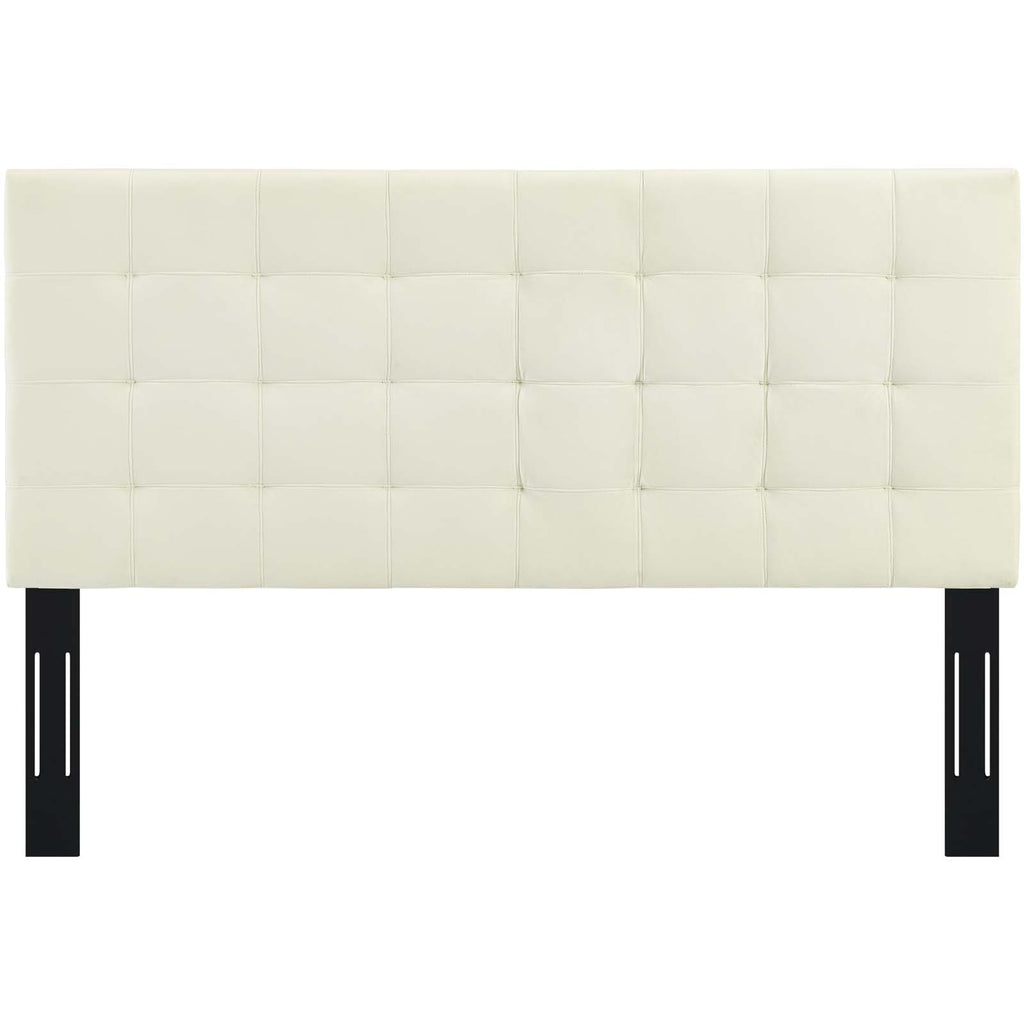 Paisley Tufted Full / Queen Upholstered Performance Velvet Headboard in Ivory