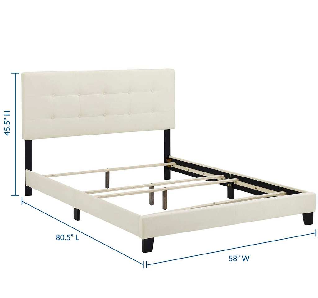 Amira Full Performance Velvet Bed in Ivory