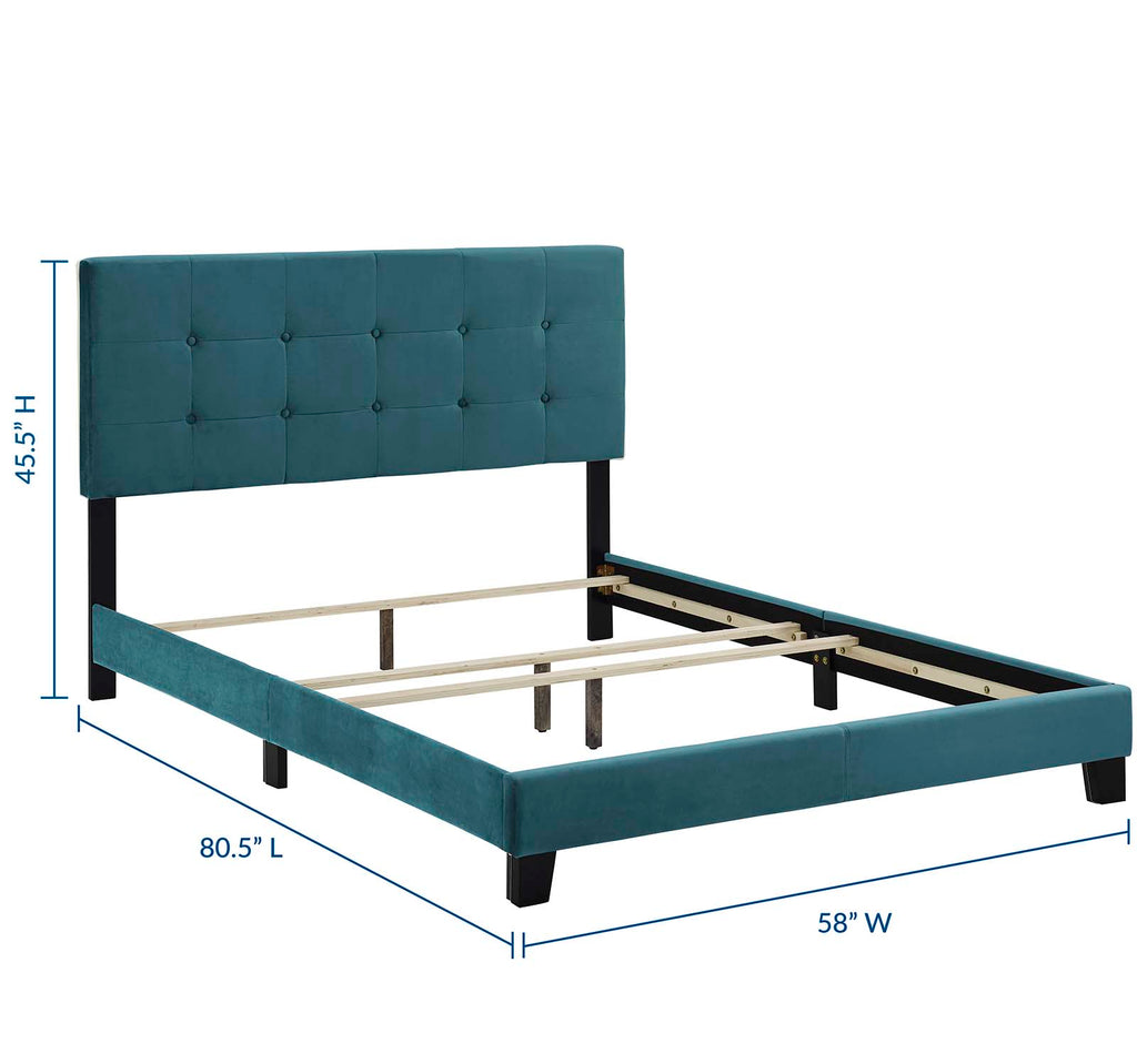 Amira Full Performance Velvet Bed in Sea Blue