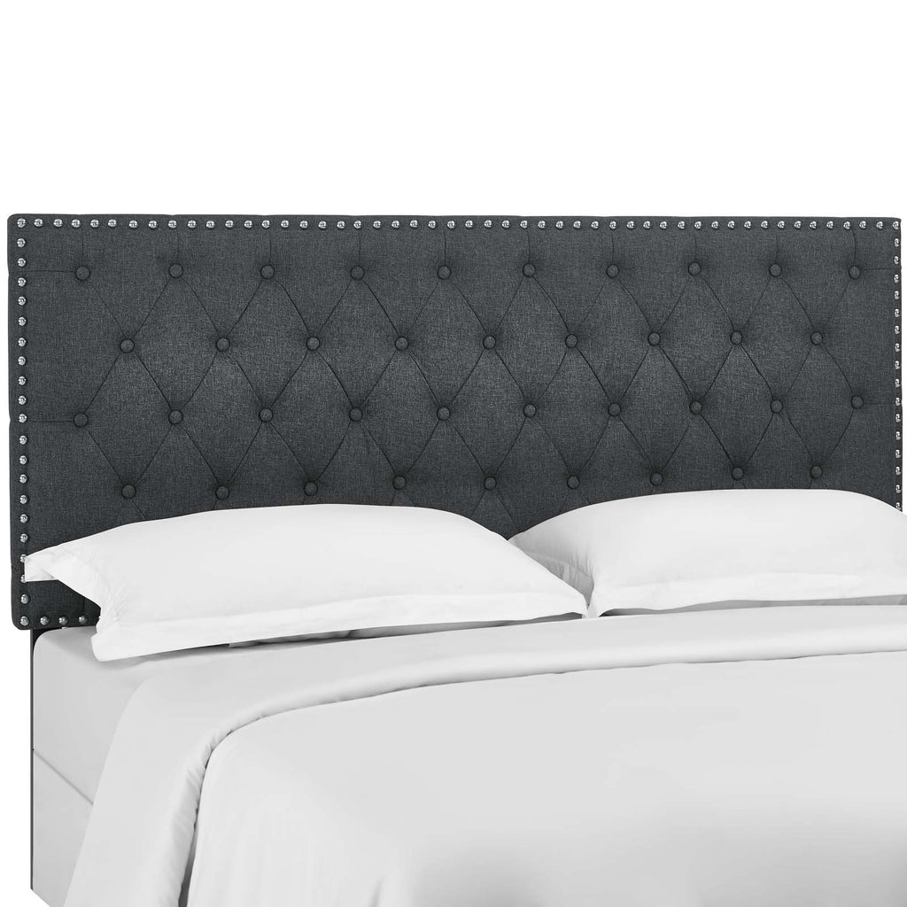 Helena Tufted King and California King Upholstered Linen Fabric Headboard in Gray