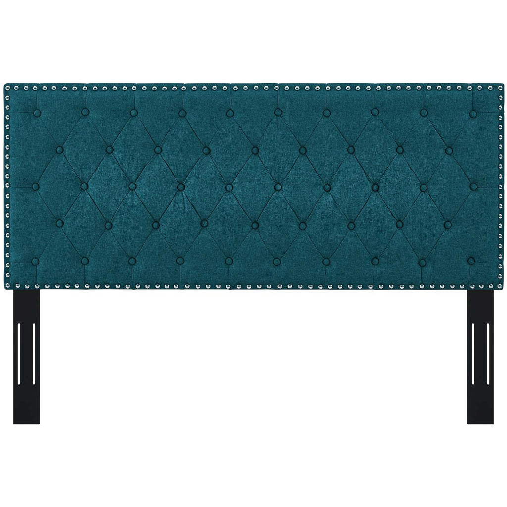 Helena Tufted King and California King Upholstered Linen Fabric Headboard in Teal